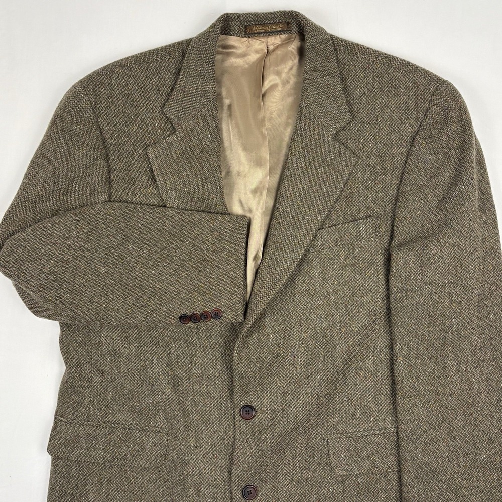 VTG 90s Chaps Ralph Lauren Donegal Tweed Herringbone Sport Coat 42T Brown Canada